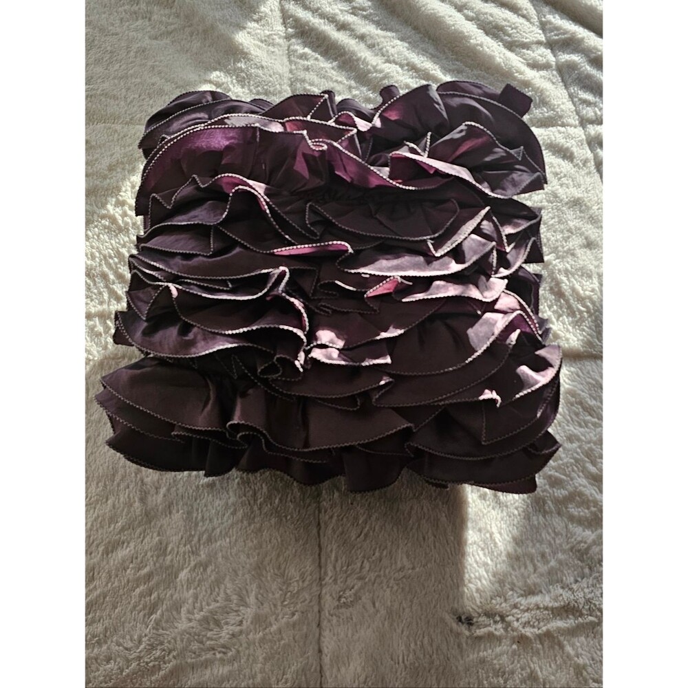 Designer Ruffles Toss Pillow 16"x16", Satin Throw Pillows Violet Purple